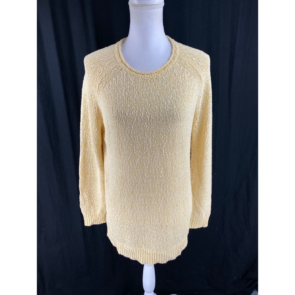 J. McLaughlin Womens L Cotton Fleck Knit Sweater Pullover‎ Chunky Yellow